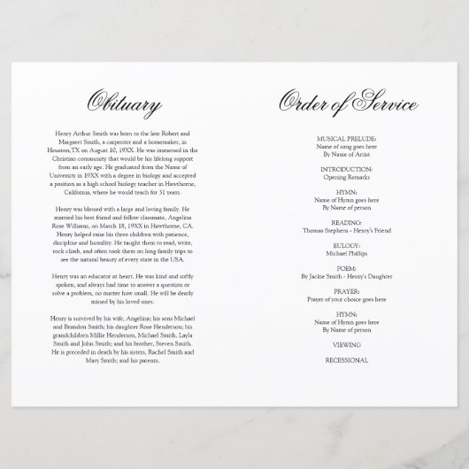 Budget Funeral Order of Service Photo Program (Achterkant)