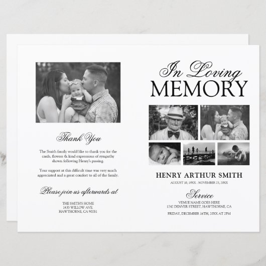 Budget Funeral Order of Service Photo Program (Voorkant / Achterkant)