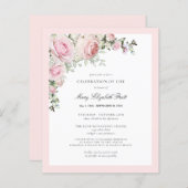 Budget Funeral Pink Floral Uitnodiging (Voorkant / Achterkant)