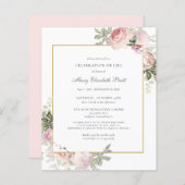 Budget Funeral Pink Floral Uitnodiging (Voorkant / Achterkant)