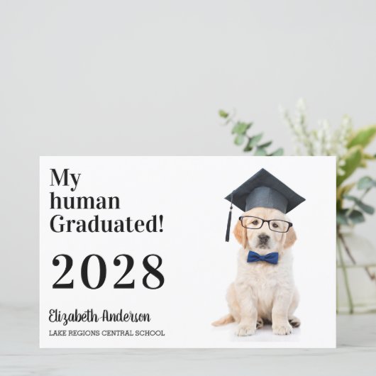 Budget Funny Puppy Afstuderen uitnodiging tot Afst (Staand voorkant)