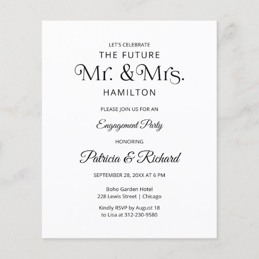 Budget Future Mr & Mrs Engagement Party Uitnodigin (Voorkant)