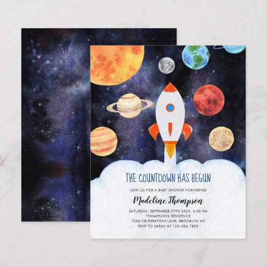BUDGET Galaxy Planets Space Rocket Baby shower (Voorkant / Achterkant)