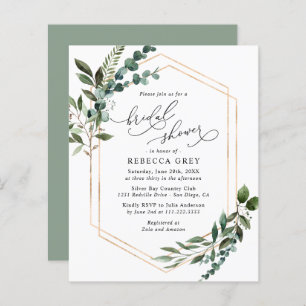 Budget Geometric Greenery Bridal Shower Uitnodigin