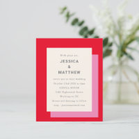 Budget Geometrische Bold Pink Red Wedding Uitnodig