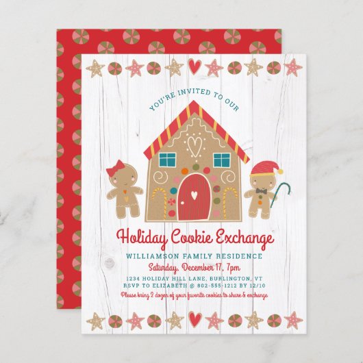 Budget Gingerbrood Rustic Cookie Exchange Invite (Voorkant / Achterkant)