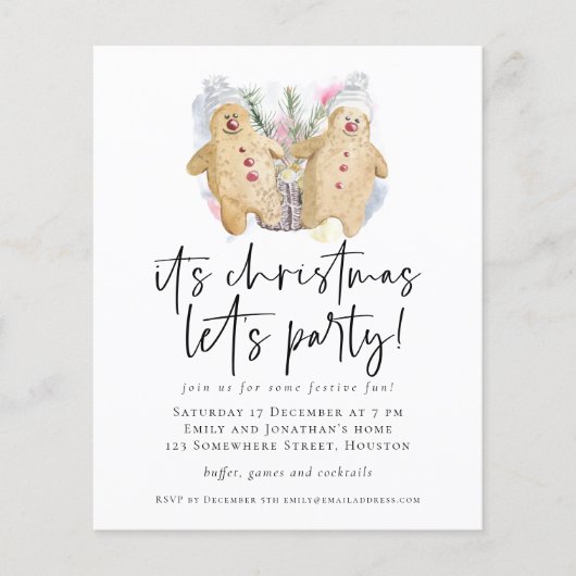 Budget Gingerbrood voor kerstmis kerstfeest Uitnod (Voorkant)