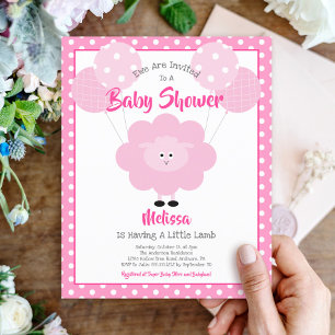 Budget Girl Baby shower Cute Pink Lamb Uitnodiging