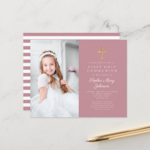 Budget Girl Roze Strepen Foto Eerste Communie