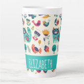 Budget  Girly Cats Folk Art Style ADD NAME Latte Mok (Voorkant)