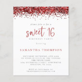 Budget Girly Red Glitter Sweet 16 Uitnodiging (Voorkant)