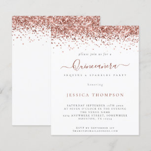 Budget Girly Roos Gold Glitter Quinceañera Invite