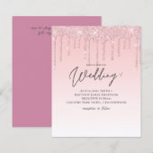 Budget Girly Wedding Glitter Pink Invite (Voorkant / Achterkant)