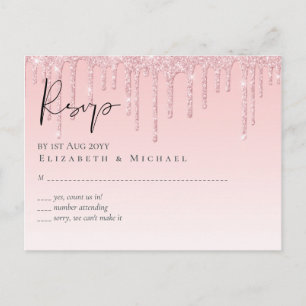 Budget  Girly Wedding RSVP Glitter Pink Briefkaart