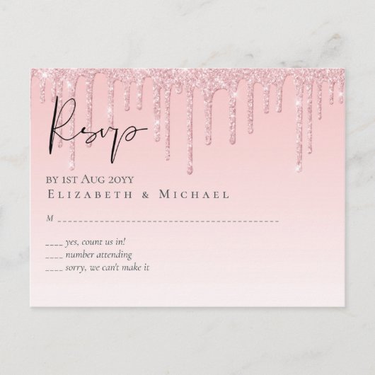 Budget  Girly Wedding RSVP Glitter Pink Briefkaart (Voorkant)
