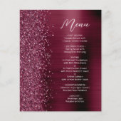 Budget Glam Burgundy Glitter Script Trouwmenu (Voorkant)