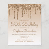 Budget Glam Gold Glitter 50e Verjaardag uitnodigin (Voorkant)