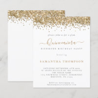 Budget Glam Gold Glitter Quinceañera Uitnodiging