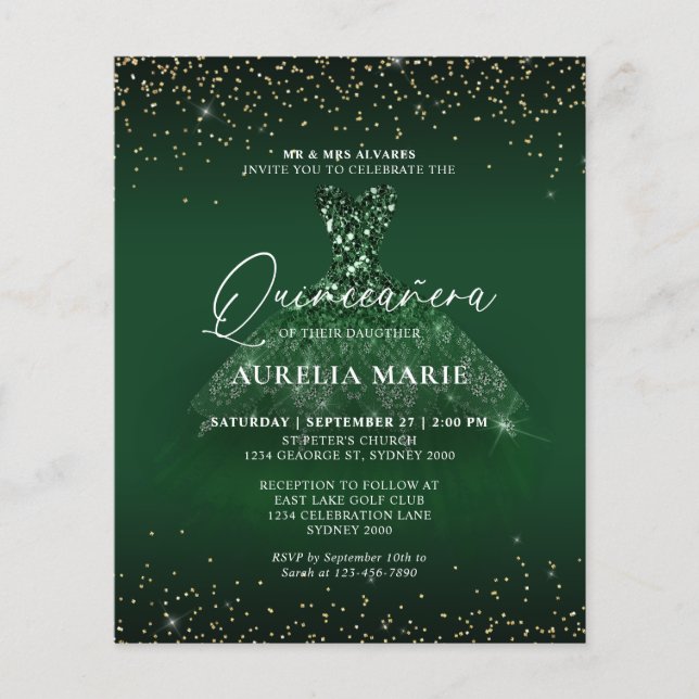 BUDGET Glam Goud Groen Prinses Jurk Quinceanera (Voorkant)