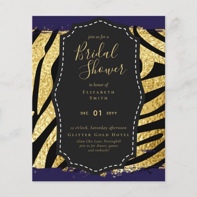 Budget Glam Goud Navy Bruidsfeest Uitnodiging Dier (Voorkant)