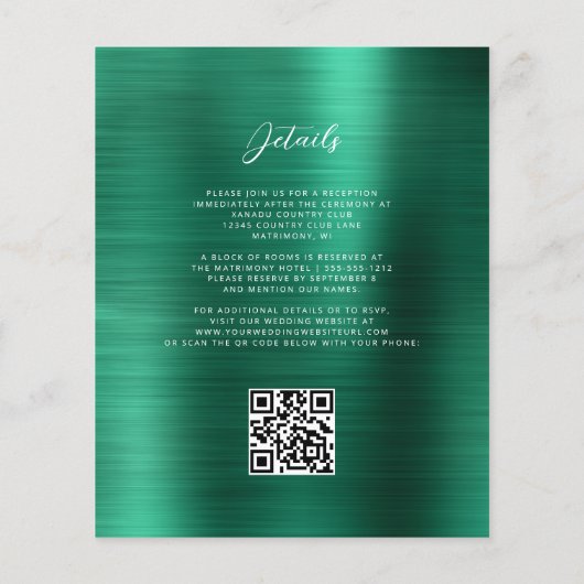 Budget Glam Green QR Code Huwelijksuitnodiging (Achterkant)