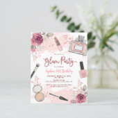 Budget Glam Make-up Blush Spa Verjaardagsuitnodigi (Staand voorkant)