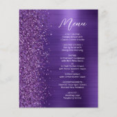 Budget Glam Paarse Glitter Script Trouwmenu (Voorkant)