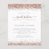 Budget Glam Roos Gold Glitter Sweet Sixteen Uitnod (Voorkant)