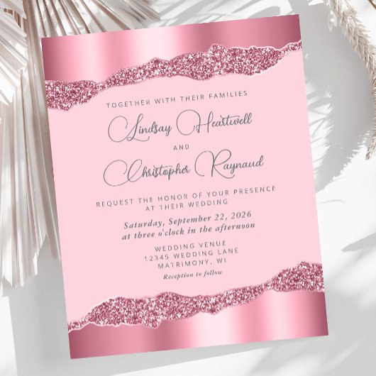 Budget Glam Roze Folie Glitter Bruiloftsinvatie