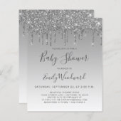 Budget Glam Silver Glitter Baby shower Uitnodiging (Voorkant / Achterkant)