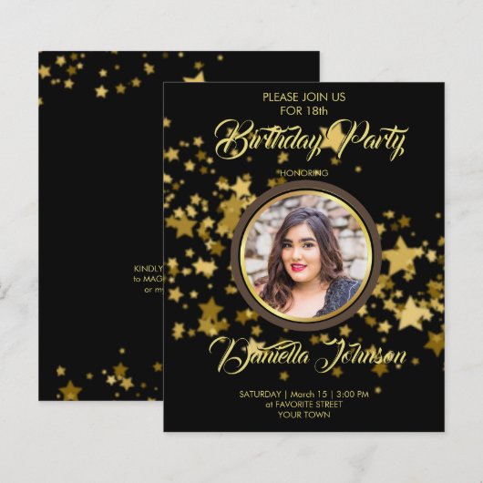 Budget Glitter confetti foto verjaardaguitnodiging (Voorkant / Achterkant)