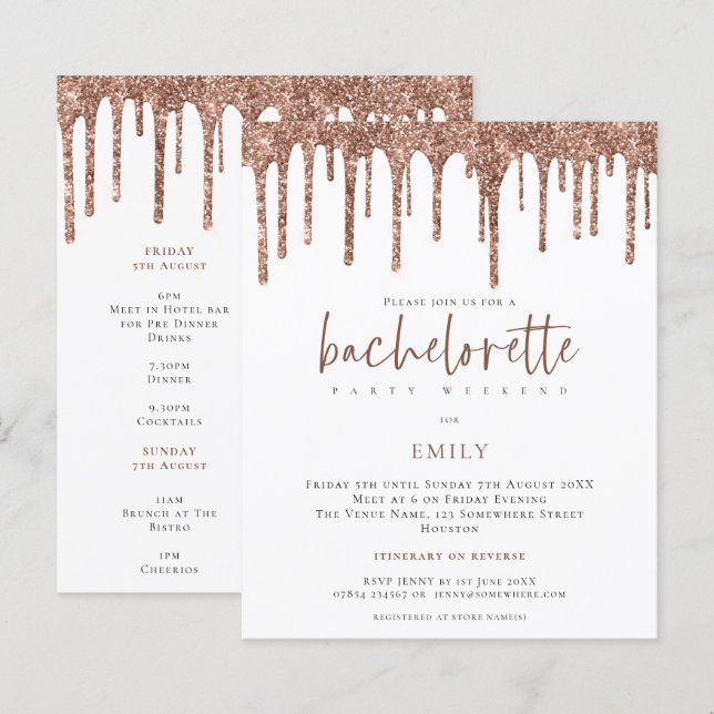 Budget Glitter Drip Bachelorette Weekend Invite (Voorkant / Achterkant)