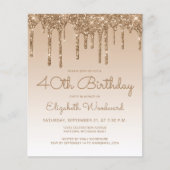 Budget Glitter Drip Gold 40th Birthday Invitation (Voorkant)