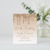 Budget Glitter Drip Gold 60th Birthday Invitation (Staand voorkant)