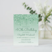 Budget Glitter Drip Green 40th Birthday Invitation (Staand voorkant)