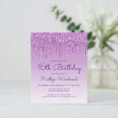Budget Glitter Drip Paars 16e verjaardag Uitnodigi (Staand voorkant)