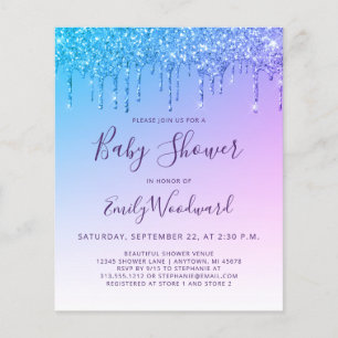 Budget Glitter Drip Rainbow Baby shower Uitnodigin
