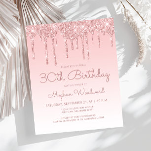 Budget Glitter Drip Roze 30th Verjaardagsuitnodigi