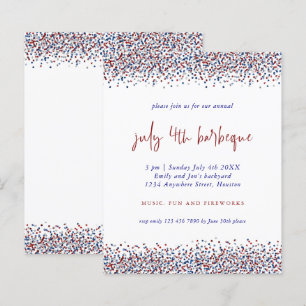 Budget Glitter Red Blue 4th Juli Uitnodiging
