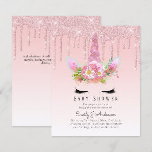 BUDGET Glitter Unicorn Baby Girl Shower Invitation