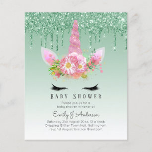 BUDGET Glitter Unicorn Baby Girl Shower Invitation Flyer