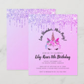 Budget Glitter Unicorn Slumber Party Uitnodiging (Voorkant / Achterkant)