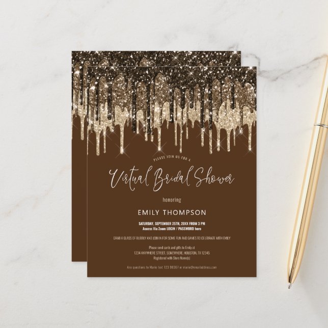 Budget Glitter Virtual Bridal Shower-uitnodiging (Voorkant / Achterkant in situ)