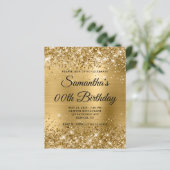 Budget Glittery Goud Monogram Verjaardag Uitnodige (Staand voorkant)