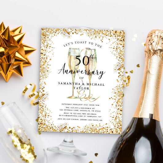 Budget Gold 50e bruiloft Jubileum Invitation Flyer