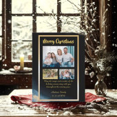 Budget Gold Black Christmas 3 Photo Holiday Card Feestdagenkaart