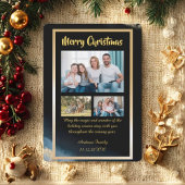 Budget Gold Black Christmas 3 Photo Holiday Card Feestdagenkaart