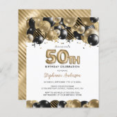 Budget Gold Black Glitter 50th Birthday Invitation (Voorkant / Achterkant)