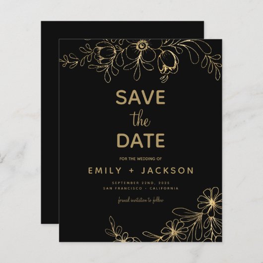 Budget Gold Black Modern Sparen de Datum Floral An (Voorkant / Achterkant)