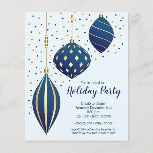 Budget Gold Blue-kerstversieringen uitnodiging Flyer (Voorkant)